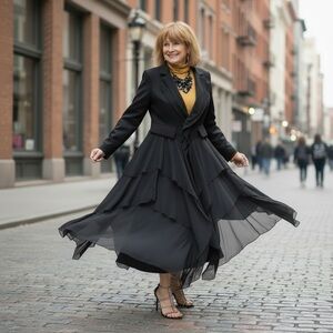 Gracia Black Asymmetrical dramatic ruffle blazer/ light coat statement piece s